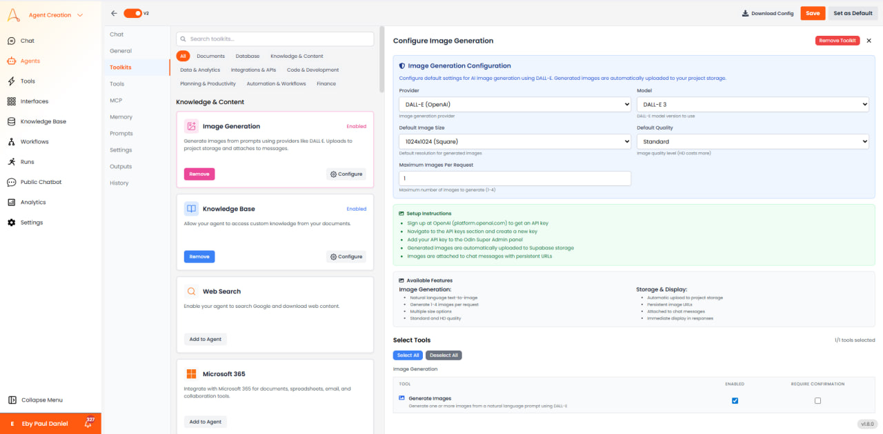 Panel de Configuración de Generación de Imágenes con ajustes de DALL-E