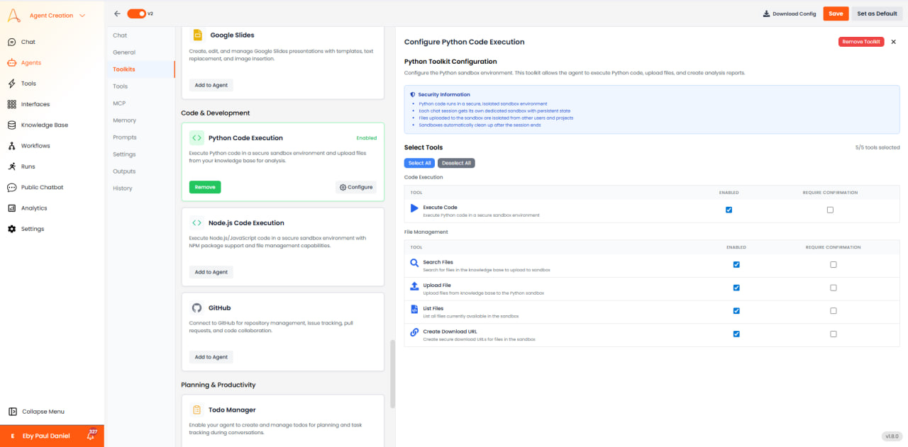 Configuración del toolkit de Python con opciones de sandbox