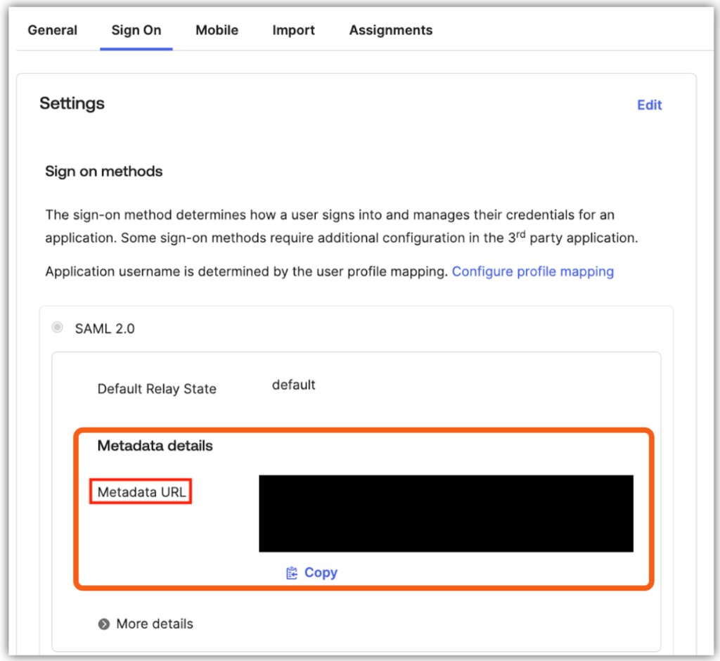 Okta Sign On – URL de Metadatos