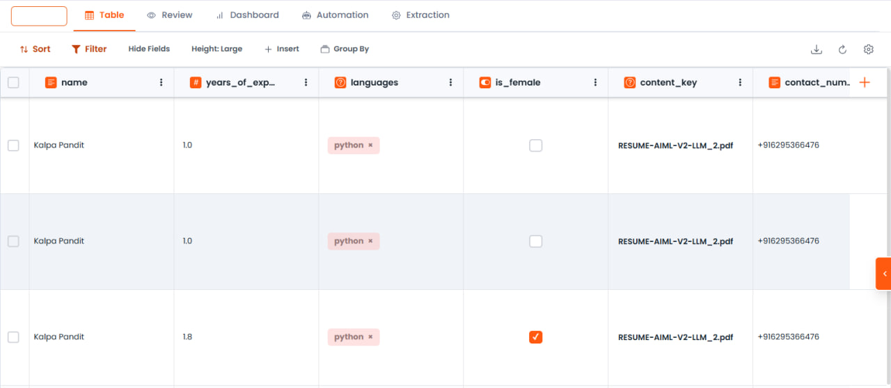 Champ Collection dans le tableau Curriculum
