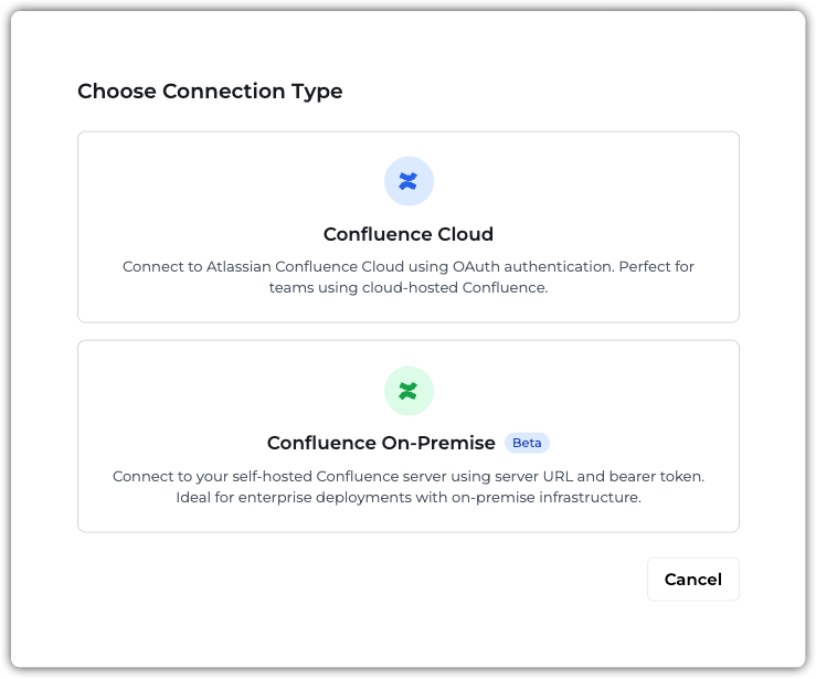 Types de connexion Confluence