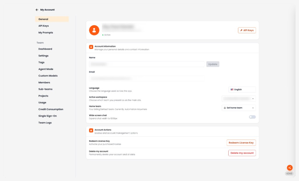 Interface de l'onglet Général