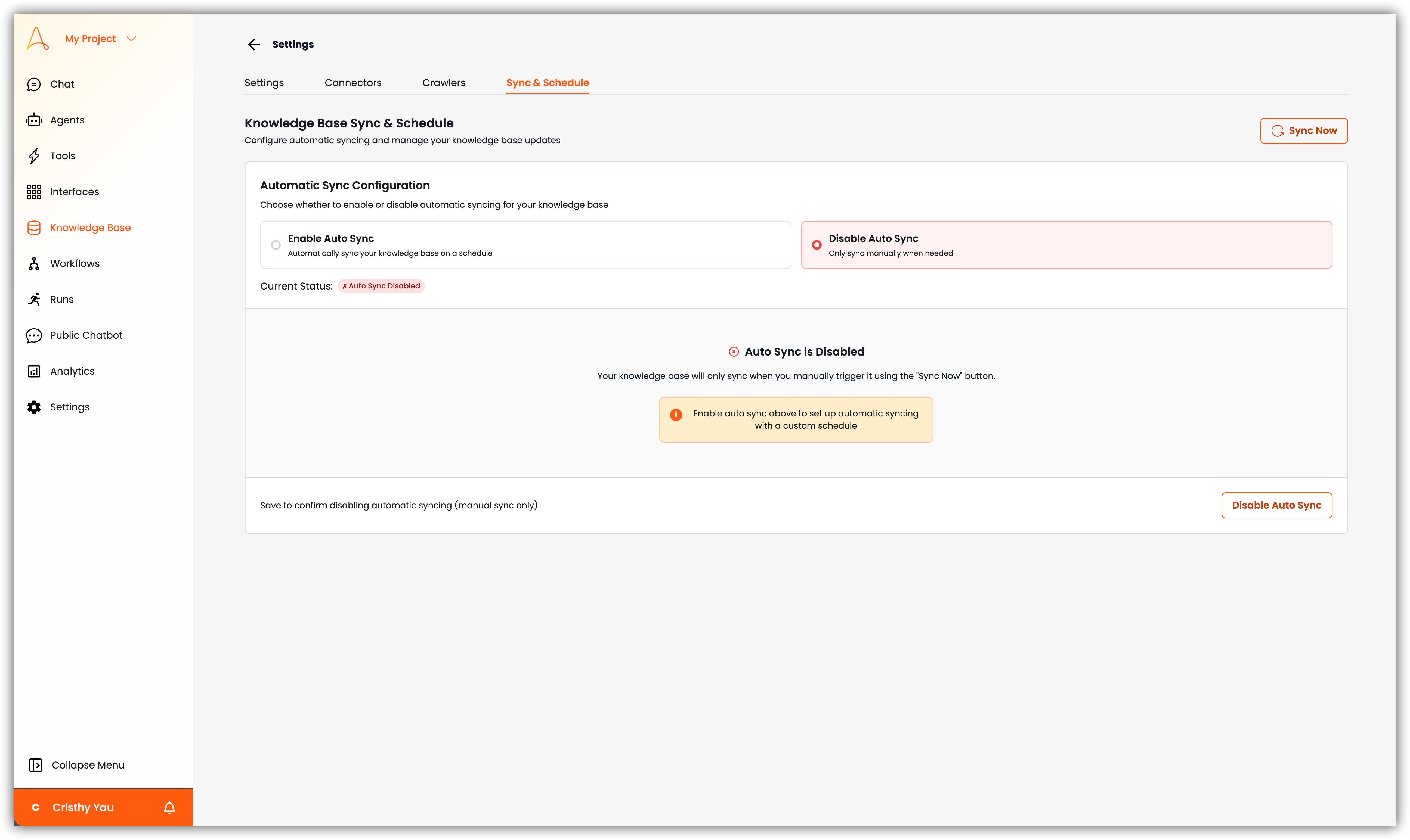 Knowledge Base Sync &amp; Schedule