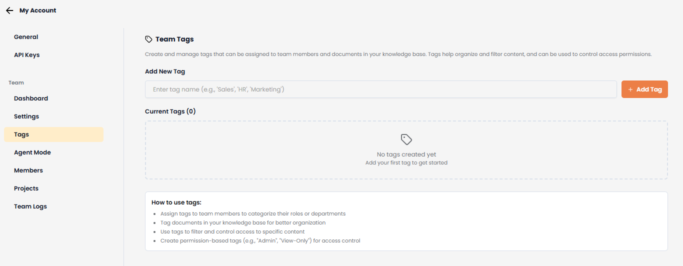 Tags Tab Interface
